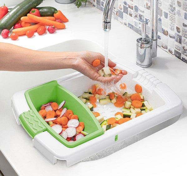 Extendable kitchen cutting board by Cuisinart for flexible chopping