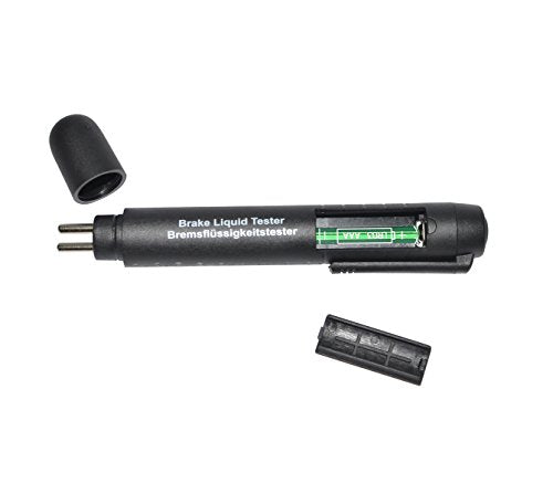 Close-up of brake fluid tester pen with 5 LED lights