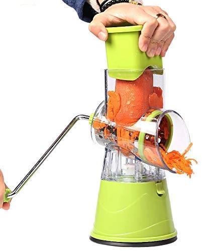 Minimalist manual veggie chopper and slicer in use