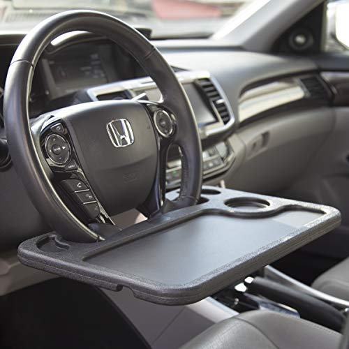 Streamlined steering wheel desk for clutter-free workspace