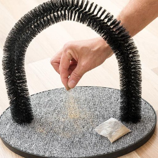 Patented cat scratcher and grooming arch for cats
