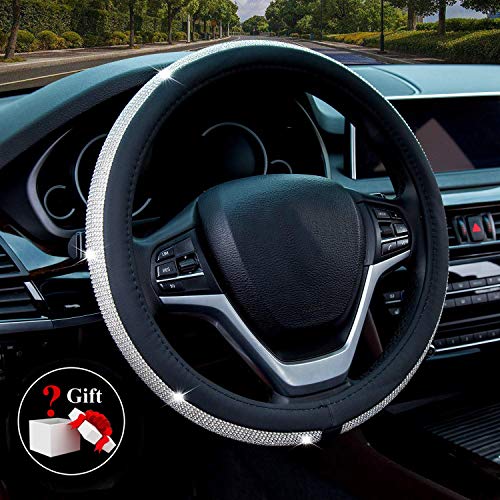 Close-up of diamond leather steering wheel cover in a high-quality leather material