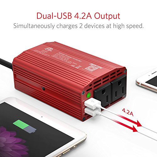 12V DC to 110V AC Car Inverter, 300W with Dual USB Ports and Adapter