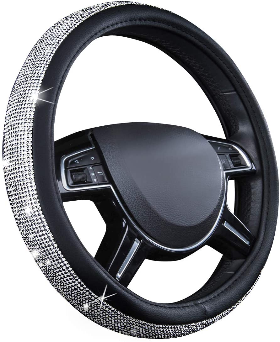 Elegant diamond pattern leather steering wheel cover for a luxurious feel