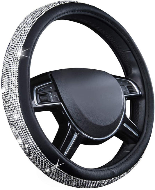 Elegant diamond pattern leather steering wheel cover for a luxurious feel